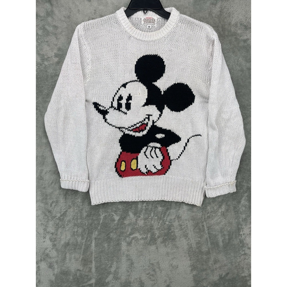 VTG Disney‎ Character Fashions Mens Knit Sweater Mickey Mouse Small White